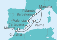 Itinerario del Crucero Francia, España, Gibraltar - AIDA