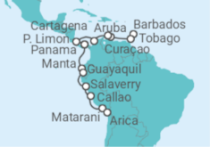 Itinerario del Crucero Segmento vuelta al mundo: de Bridgetown a Puerto San Antonio - Nicko Cruises