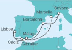 Itinerario del Crucero Gibraltar, Portugal, España, Francia e Italia - Costa Cruceros