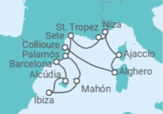 Itinerario del Crucero Navegando hacia la Riviera y las Islas Baleares - Silversea