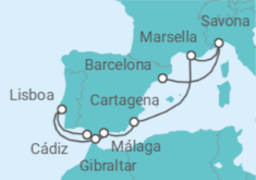 Itinerario del Crucero Portugal, Gibraltar, España, Francia, Italia - Costa Cruceros