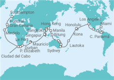 Itinerario del Crucero Segmento vuelta al mundo: de Miami a Southampton - Cunard
