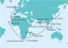 Itinerario del Crucero Segmento vuelta al mundo: de Hong Kong a Southampton - Cunard
