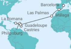 Itinerario del Crucero España, Guadalupe, Saint Maarten, República Dominicana, Santa Lucía - Costa Cruceros