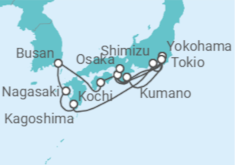 Itinerario del Crucero Viaje Completo a Japón con Fuegos Artificiales en Kumano desde Madrid - Con vuelos - Princess Cruises
