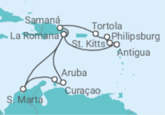 Itinerario del Crucero Antigua Y Barbuda, San Cristóbal Y Nieves, Saint Maarten, Islas Vírgenes - Reino Unido, República... - AIDA