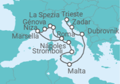 Itinerario del Crucero Adriático y Mediterráneo Occidental - Cunard