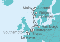 Itinerario del Crucero Reino Unido, Francia, Bélgica, Holanda, Alemania, Noruega - AIDA