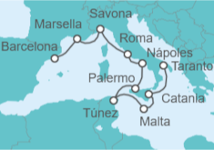 Itinerario del Crucero Francia, Italia, Túnez, Malta TI - Costa Cruceros