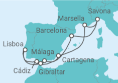 Itinerario del Crucero España, Portugal, Gibraltar, Francia, Italia TI - Costa Cruceros