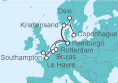 Itinerario del Crucero Reino Unido, Francia, Bélgica, Holanda, Alemania, Dinamarca, Noruega - AIDA