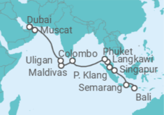 Itinerario del Crucero Bali • Java • Singapur • Malaysia • Phuket • Sri Lanka • Malediven • Oman • Dubai - Nicko Cruises
