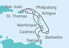 Itinerario del Crucero Aventurero del Caribe Sur - Princess Cruises