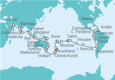Itinerario del Crucero Un Mundo Infinito, viaje inaugural de la vuelta al mundo en 2029 - Explora Journeys