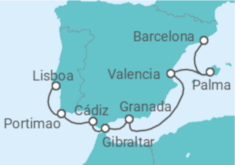 Itinerario del Crucero El Mediterráneo: España y Portugal - NCL Norwegian Cruise Line