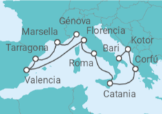 Itinerario del Crucero Francia, España, Italia, Grecia, Montenegro - MSC Cruceros