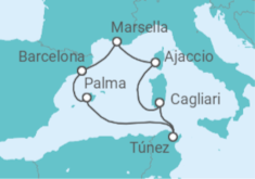Itinerario del Crucero Mediterráneo y sus islas 2027 TI - Corazul Cruceros