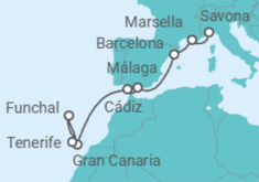 Itinerario del Crucero Italia, Francia, España, Canarias, Madeira - todo incluido. - Costa Cruceros