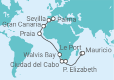 Itinerario del Crucero Desde Palma de Mallorca a Port Louis (Mauricio) TI - AIDA