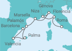 Itinerario del Crucero Un viaje por la costa española hasta la riviera italiana - Explora Journeys
