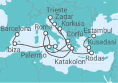 Itinerario del Crucero Mediterráneo, Islas Griegas y Adriático - Cunard