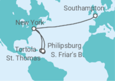 Itinerario del Crucero Travesía transatlántica y Caribe oriental - Cunard