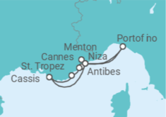 Itinerario del Crucero Italia, Francia - Ponant