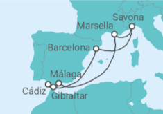 Itinerario del Crucero Gibraltar, España, Francia, Italia TI - Costa Cruceros