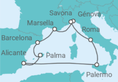 Itinerario del Crucero Francia, España, Italia - Costa Cruceros
