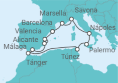 Itinerario del Crucero España, Francia, Italia, Túnez, Marruecos - Costa Cruceros