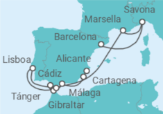 Itinerario del Crucero España, Marruecos, Gibraltar, Portugal, Francia, Italia TI - Costa Cruceros