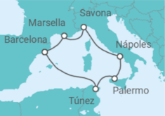 Itinerario del Crucero Italia, Túnez, España, Francia - Costa Cruceros