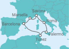 Itinerario del Crucero Italia, Francia, España, Túnez - Costa Cruceros