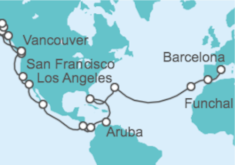 Itinerario del Crucero Desde Vancouver (Canadá) a Barcelona - Cunard