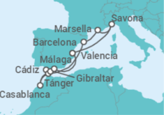 Itinerario del Crucero España, Marruecos, Gibraltar, Italia, Francia - Costa Cruceros