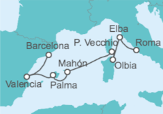 Itinerario del Crucero Italia, España - Azamara