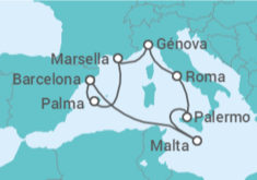 Itinerario del Crucero Italia, Malta, España, Francia - MSC Cruceros
