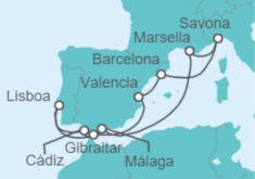 Itinerario del Crucero Francia, España, Portugal, Gibraltar - Costa Cruceros