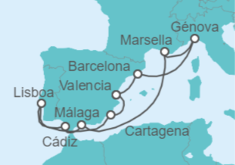 Itinerario del Crucero Italia, Francia, España, Portugal - Costa Cruceros