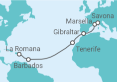 Itinerario del Crucero Rep. Dominicana, Antillas, Canarias, Gibraltar, Francia, Italia - Costa Cruceros