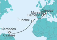 Itinerario del Crucero Barbados, Portugal, España, Francia - MSC Cruceros