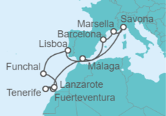 Itinerario del Crucero Italia, Francia, España, Portugal - Costa Cruceros