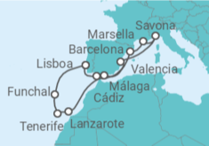 Itinerario del Crucero España, Francia, Italia, Portugal - Costa Cruceros