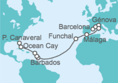 Itinerario del Crucero Desde Barcelona a Cabo Cañaveral (Orlando) TI - MSC Cruceros