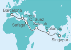 Itinerario del Crucero De Barcelona a Singapur - Cunard