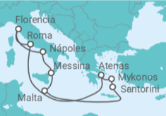 Itinerario del Crucero Islas Griegas e Italia: Santorini, Atenas y Florencia - NCL Norwegian Cruise Line