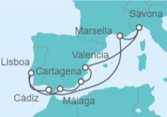Itinerario del Crucero Francia, España, Portugal - Costa Cruceros