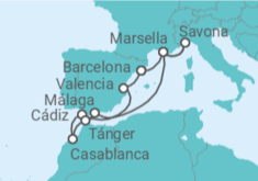 Itinerario del Crucero Hacia la tierra de las mejores puestas de sol - Costa Cruceros