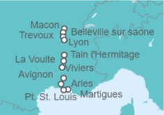 Itinerario del Crucero El Ródano y el Saona, de las puertas de la Provenza a Lyon - CroisiEurope