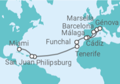 Itinerario del Crucero Francia, Italia, España, Portugal, Saint Maarten, Puerto Rico - MSC Cruceros